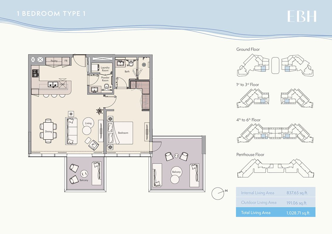 Ellington Beach House (EBH) at Palm Jumeirah, Dubai Floor Plan 1